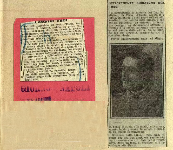 Guglielmo Del Deo - Eroe di guerra sui giornali
