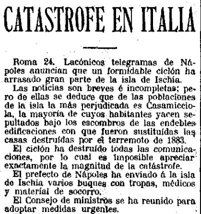 El dia de Madrid, giornale spagnolo parla dell'alluvione di Ischia del 1910